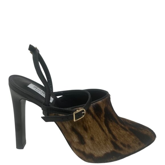 New Max Mara Leopard Haircalf Animal Print Slingback Ankle Strap Pumps Heels 7 - Picture 3 of 15